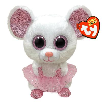 Skønneste Ballerina TY bamse med de velkendte store øjne. Hun hedder Nina og er iført det flotteste tylskørt med sølv farvet prikker . Bamsen er ca. 23 cm.